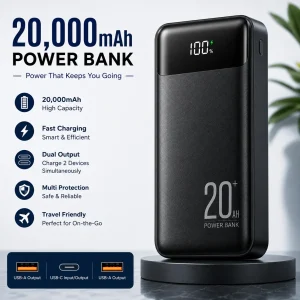 20,000mAh Fast Charging Power Bank | Dual USB & USB-C Portable Battery Pack