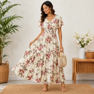 Women's Floral Printed Rayon Maxi Dress | Elegant Casual Summer Dress